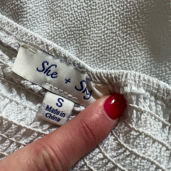 SHE AND SKY WHITE MINI DRESS WITH RUFFLED HEM SIZE SMALL - Picture 9 of 9